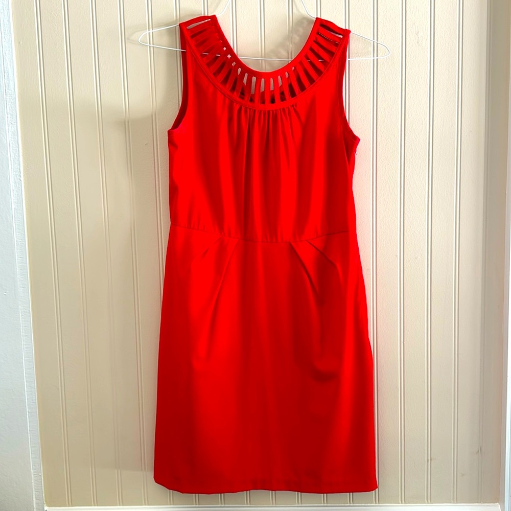 Esley red dress with lattice neck line and tie in back